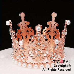 CORONITA METAL PARA DECORACION DE TORTAS ROSA GOLD 8 CM DIAMETRO x 1